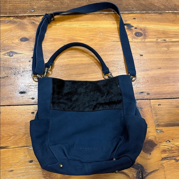 Liebeskind Handbags - LIEBESKIND BERLIN Navy Blue Suede Leather With Calf Hair Shoulder Vintage Bag